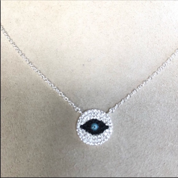 EVIL EYE LUCKY 925 Sterling Silver Crystal Cz Rhinestone Adjustable Necklace NWT - Picture 6 of 7